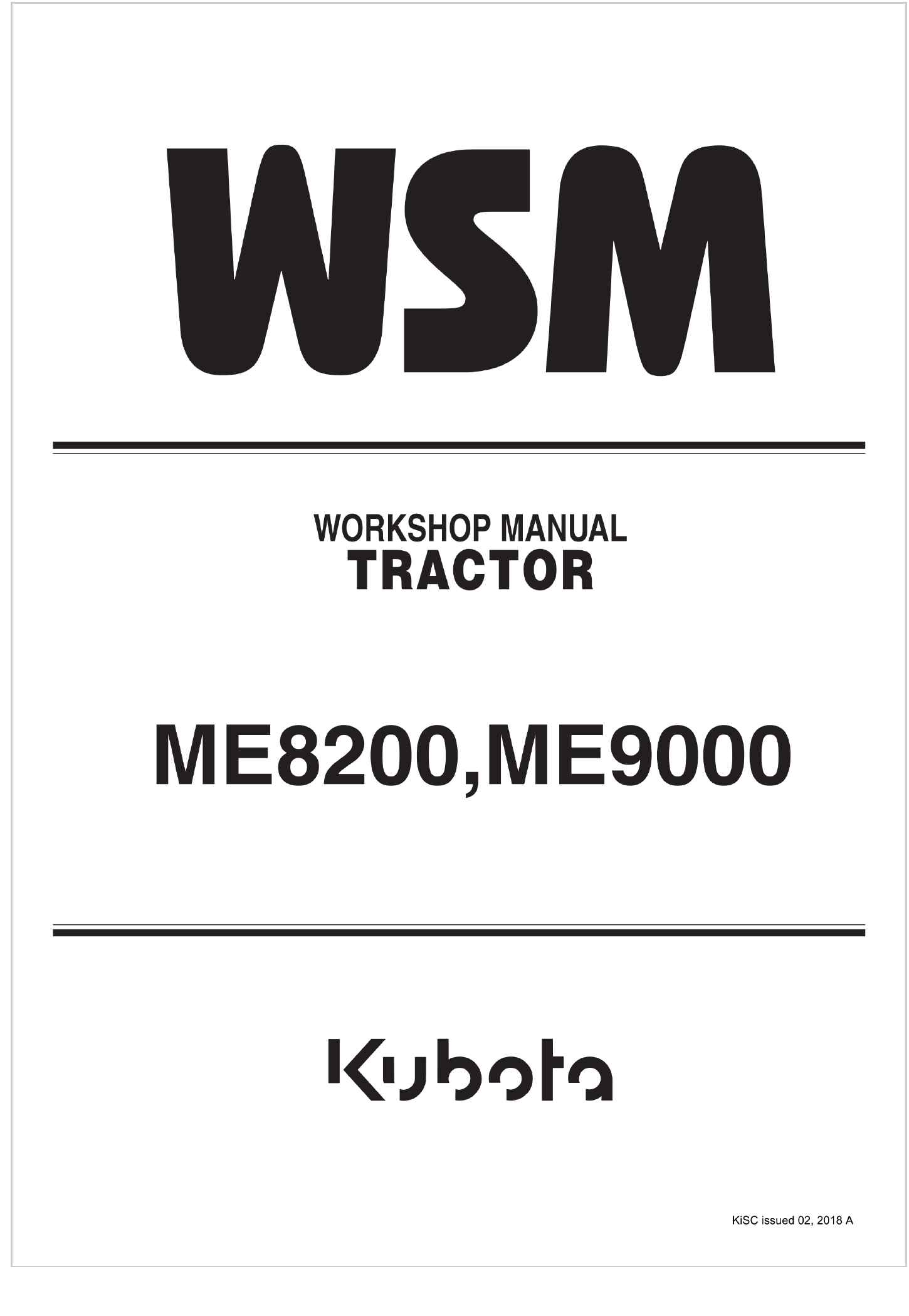 Kubota Tractor ME9000 Workshop Manual