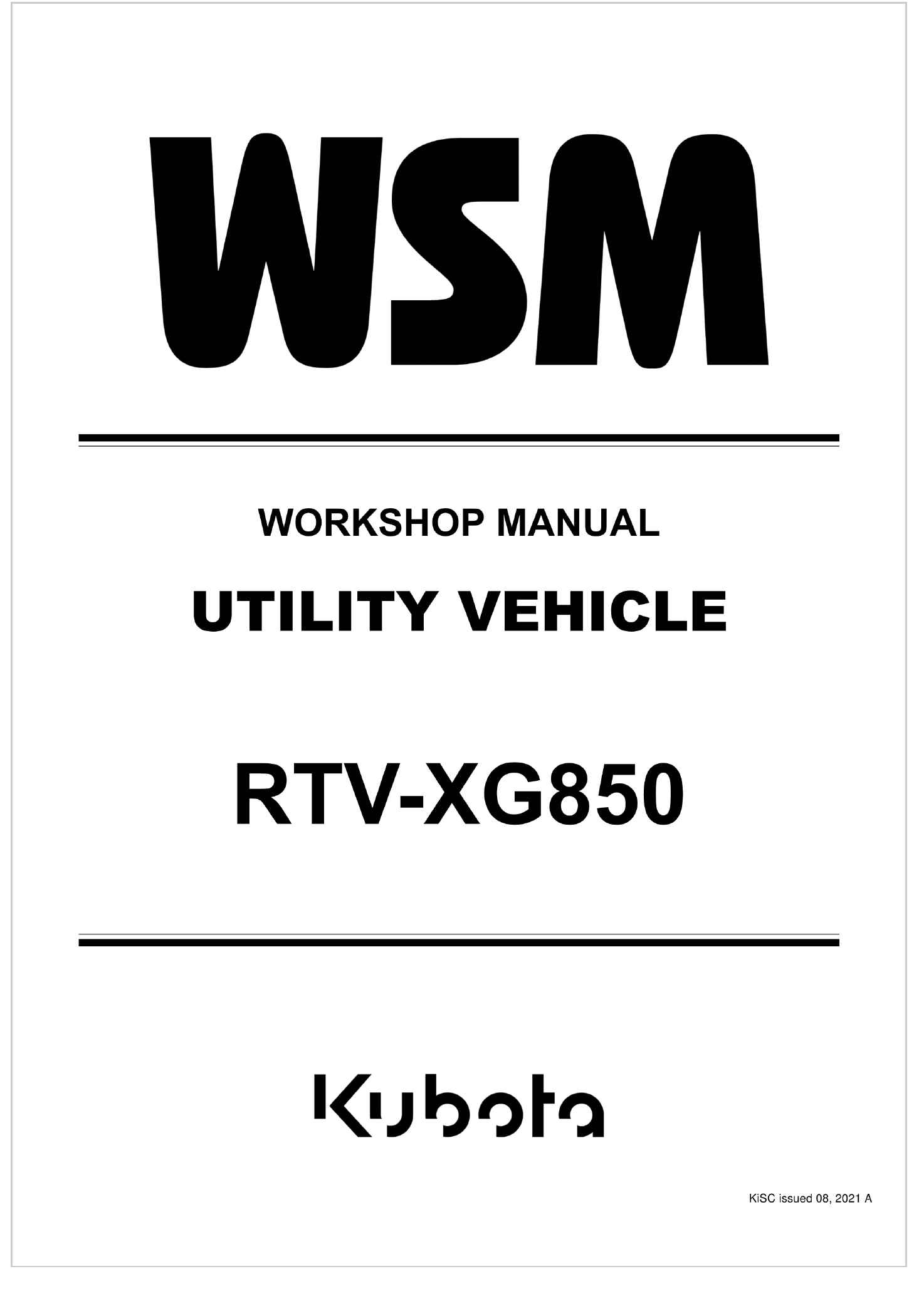 Kubota Utility Vehicle RTV XG850 Workshop Manual