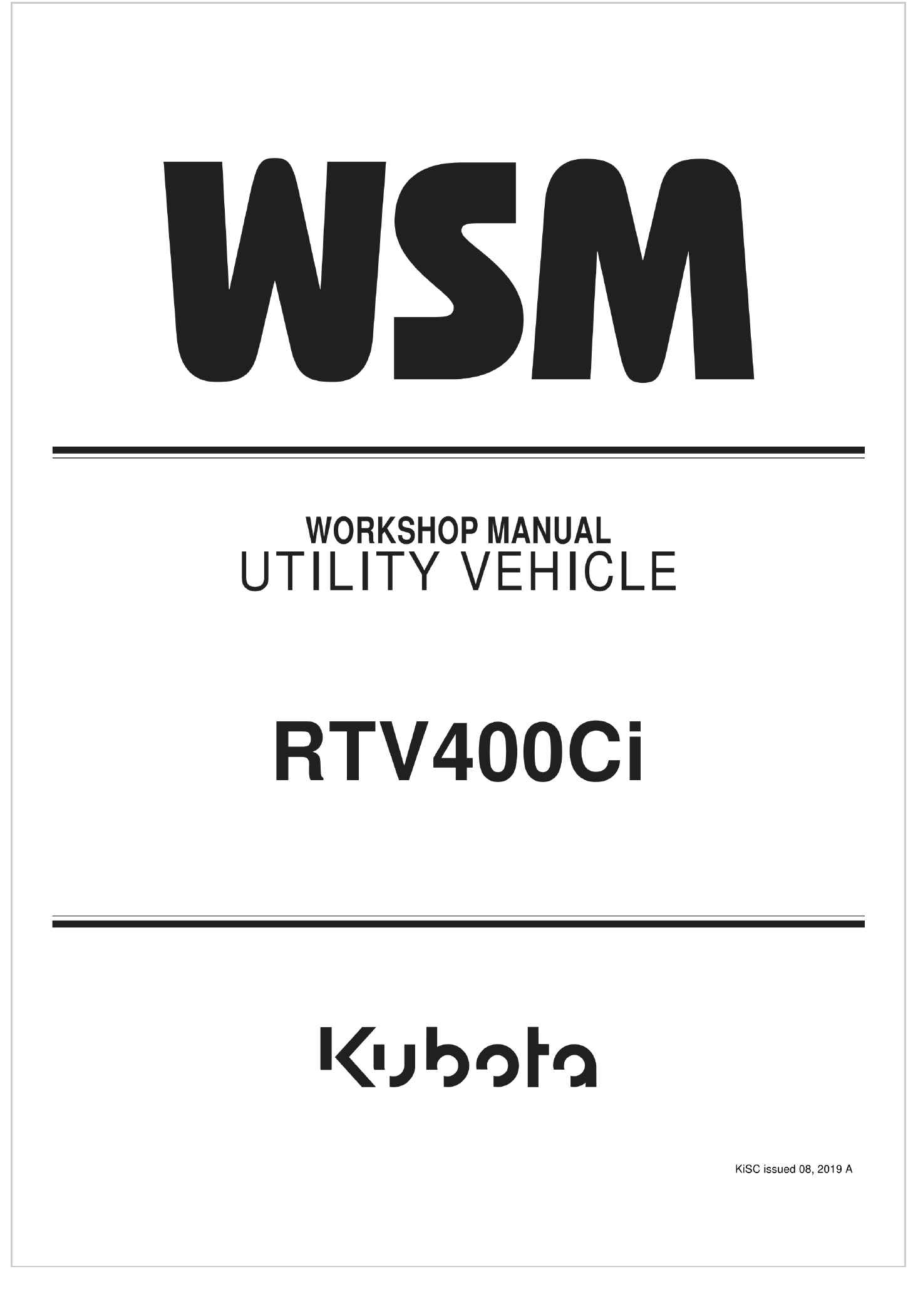 Kubota Utility Vehicle RTV400Ci Workshop Manual