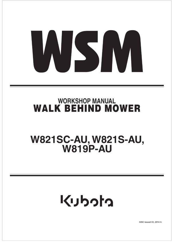 Kubota Walk Behind Mower W819P AU Workshop Manual