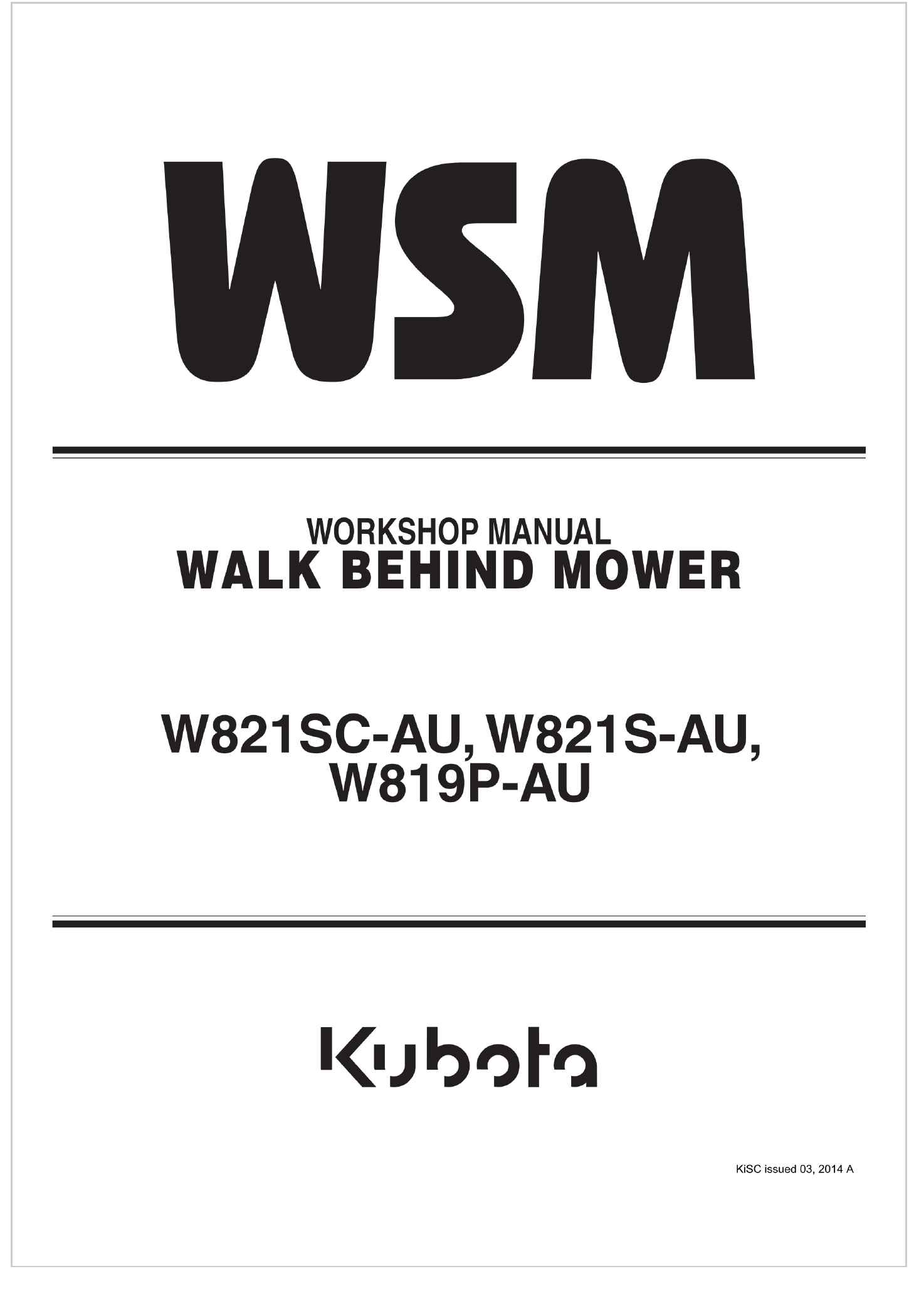 Kubota Walk Behind Mower W819P AU Workshop Manual
