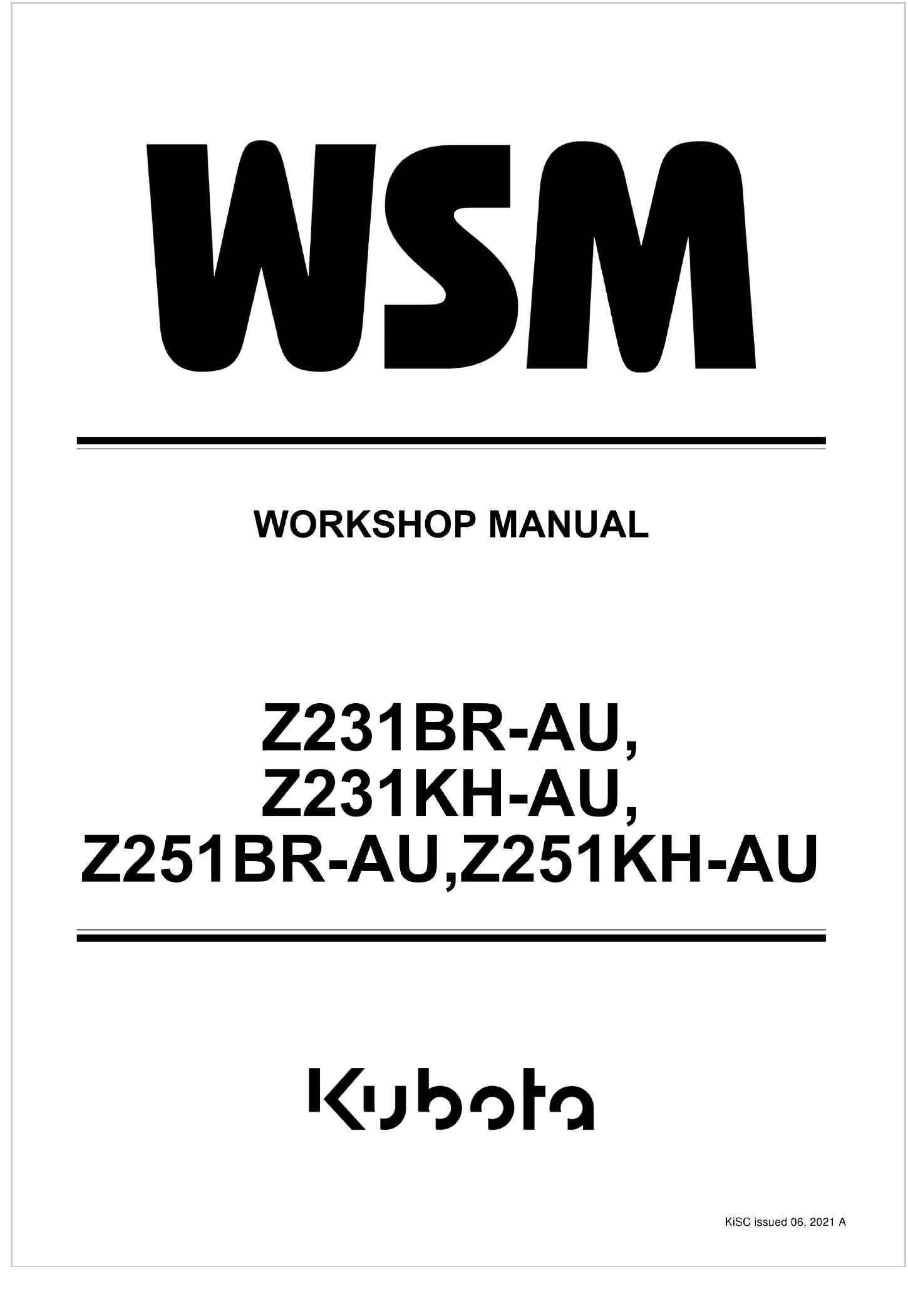 Kubota Zero Turn Mower Z251KH AU Workshop Manual