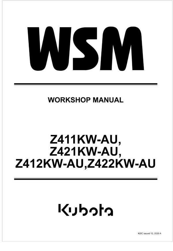 Kubota Zero Turn Mower Z411KW AU Workshop Manual