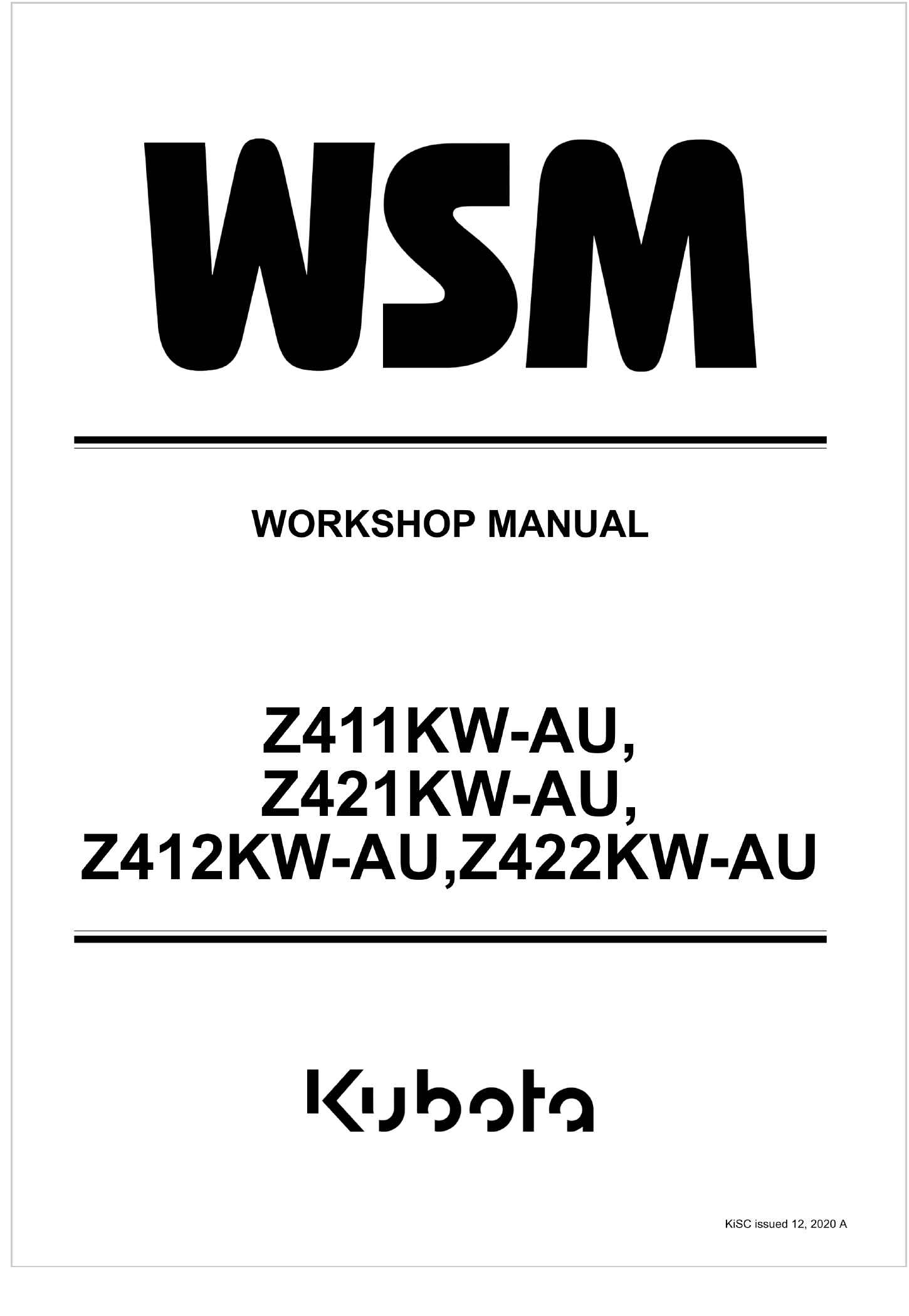 Kubota Zero Turn Mower Z421KW AU Workshop Manual