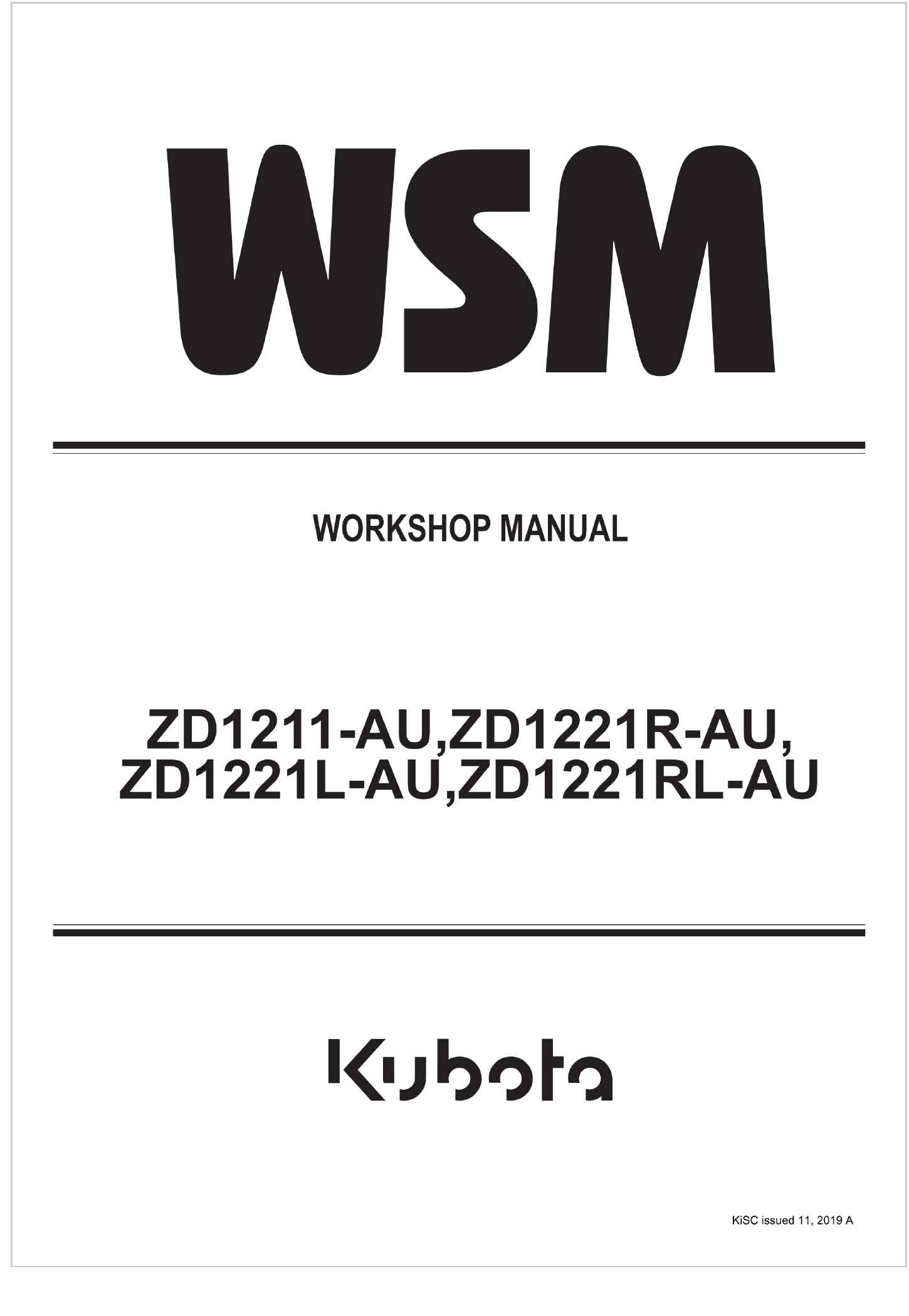 Kubota Zero Turn Mower ZD1221R AU Workshop Manual