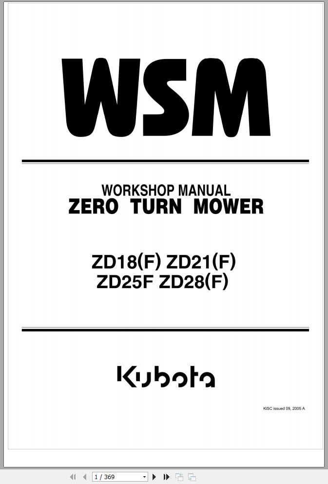 Kubota Zero Turn Mower ZD28F Workshop Manual 1