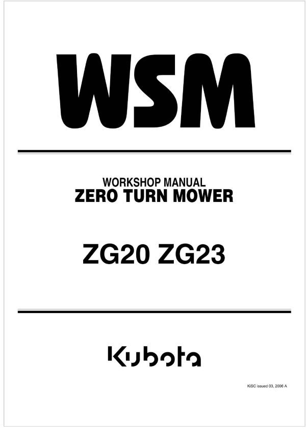 Kubota Zero Turn Mower ZG23 Workshop Manual