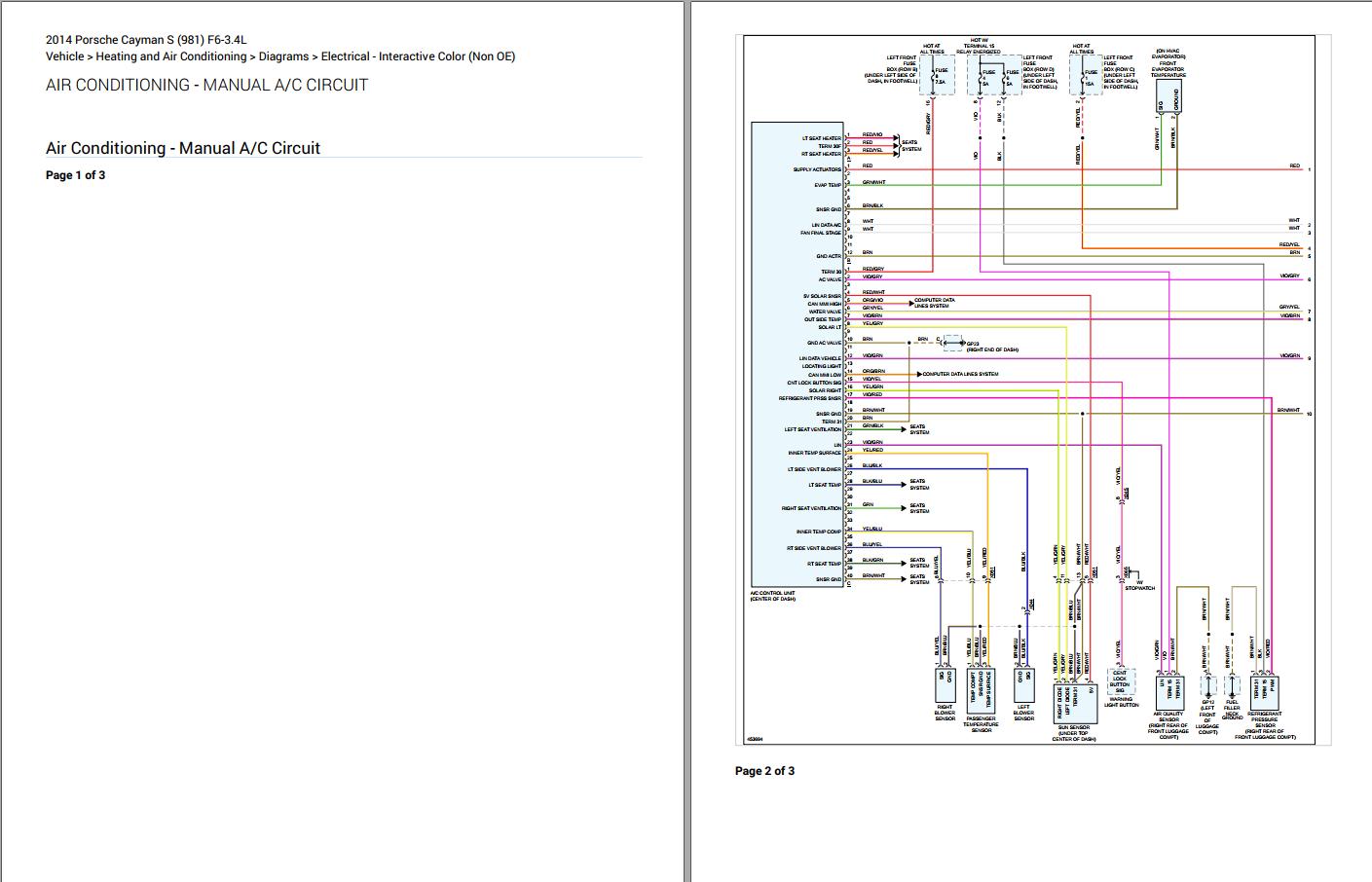Porsche Cayman S 2014 981 F6 3.4L Electrical Wiring Diagram