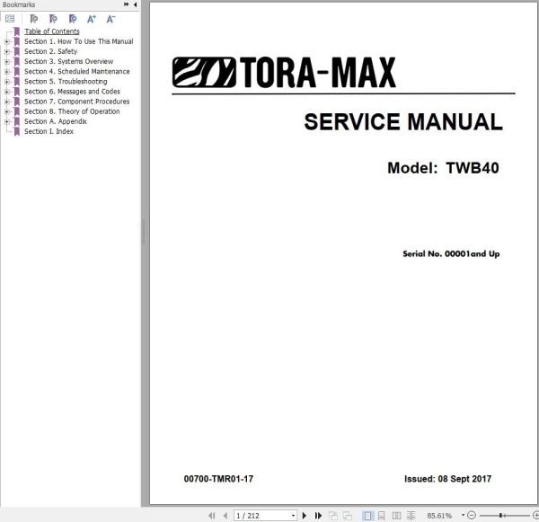 Tora Max Forklift TWB40 Service Manual