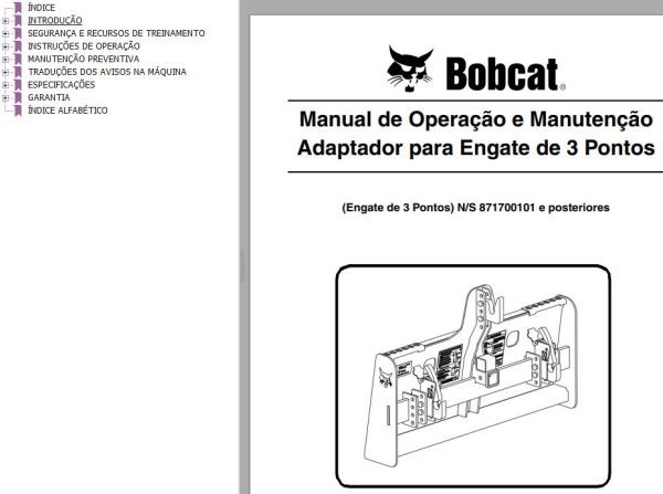 Bobcat Adapter 3 Point Hitch Operation Maintenance Manual 6904285 PT