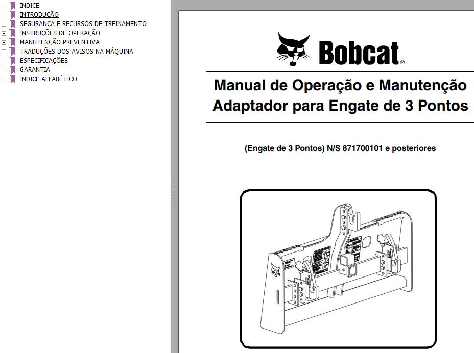 Bobcat Adapter 3 Point Hitch Operation Maintenance Manual 6904285 PT