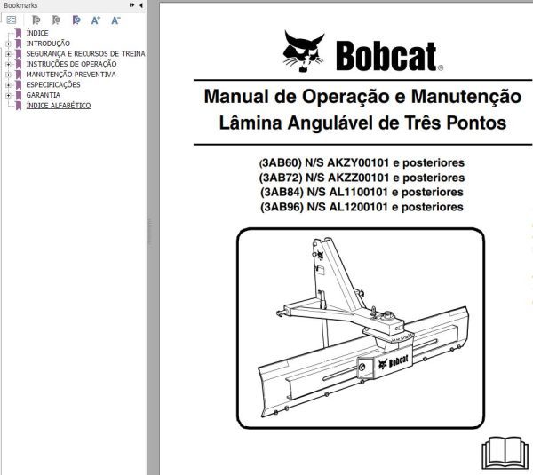 Bobcat Angle Blade 3AB60 3AB72 3AB 3AB96 Operation Maintenance Manual 6989539 PT
