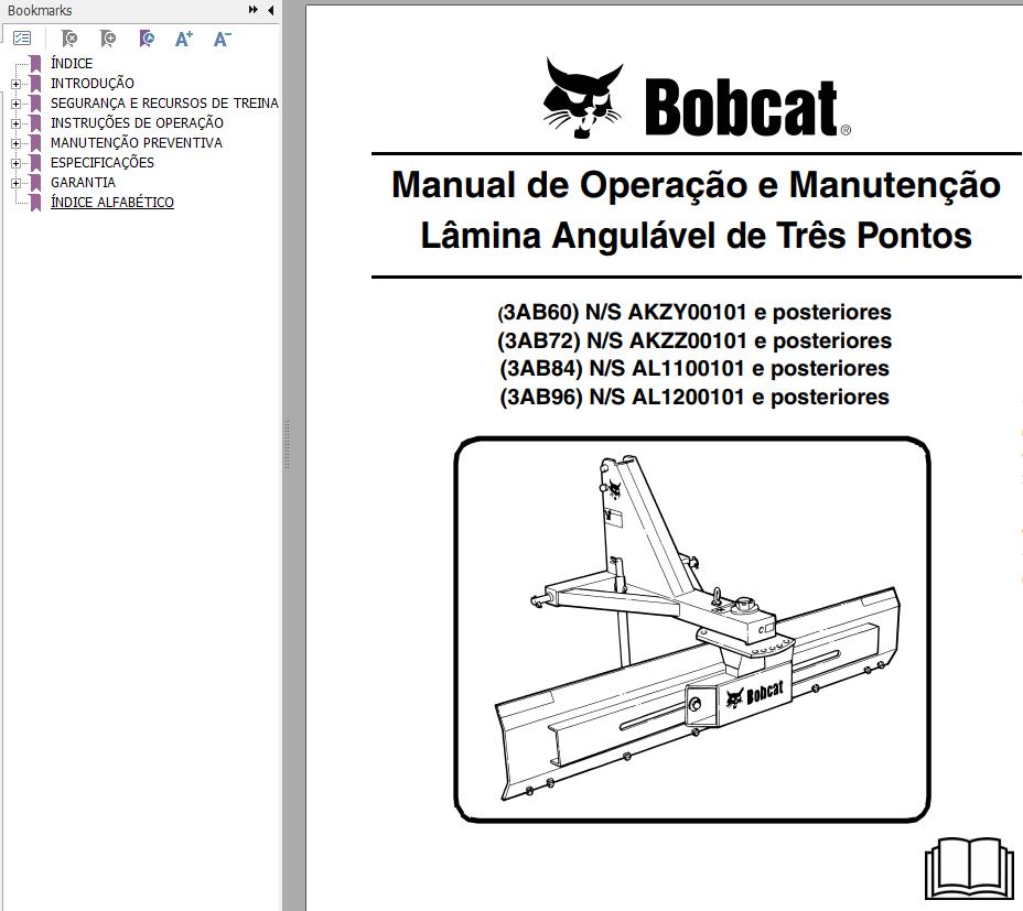 Bobcat Angle Blade 3AB60 3AB72 3AB 3AB96 Operation Maintenance Manual 6989539 PT