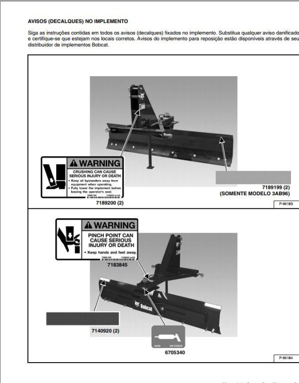 Bobcat Angle Blade 3AB60 3AB72 3AB 3AB96 Operation Maintenance Manual 6989539 PT 1