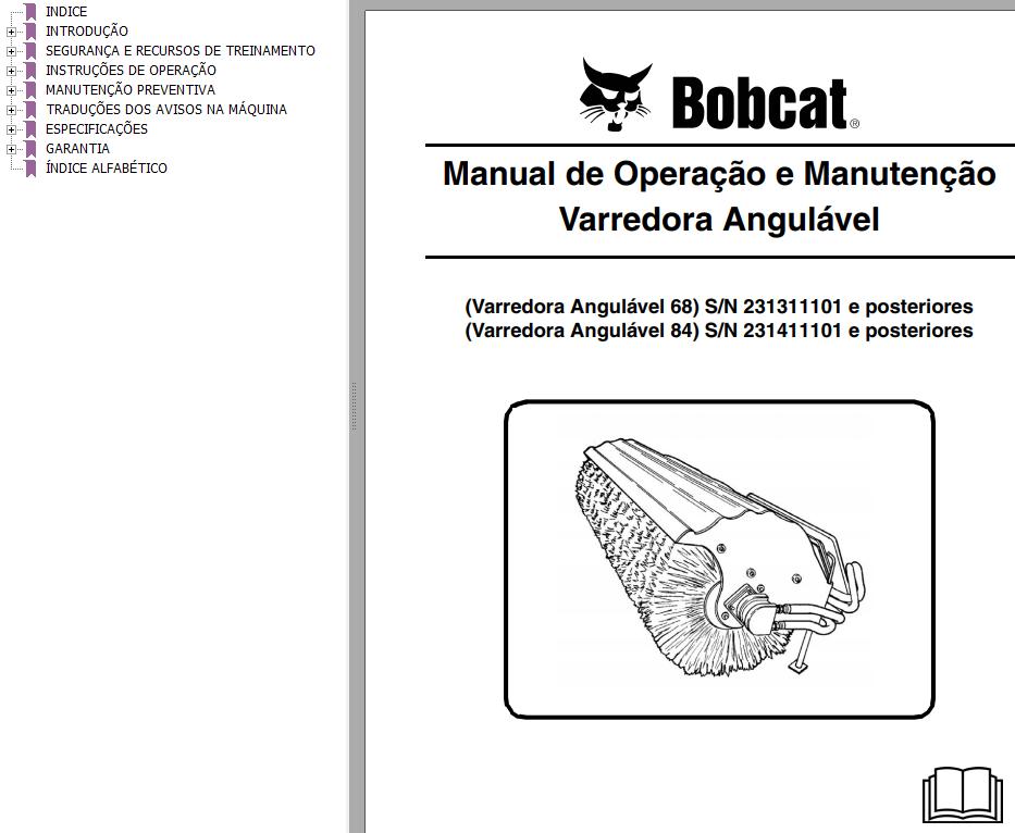 Bobcat Angle Sweeper 68 84 Operation Maintenance Manual 6900597 PT