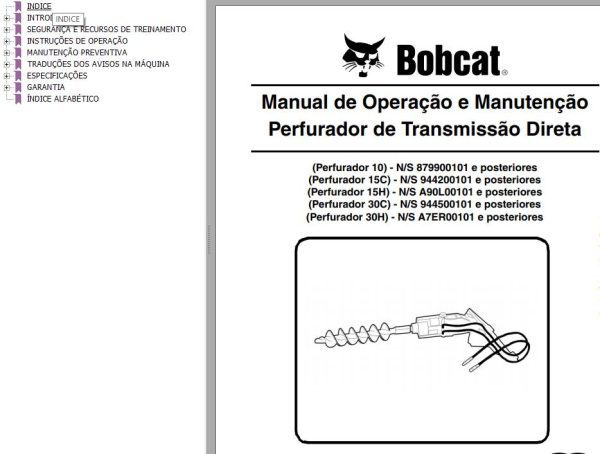Bobcat Auger 10 15C 15H 30C 30H Operation Maintenance Manual 6901180 PT