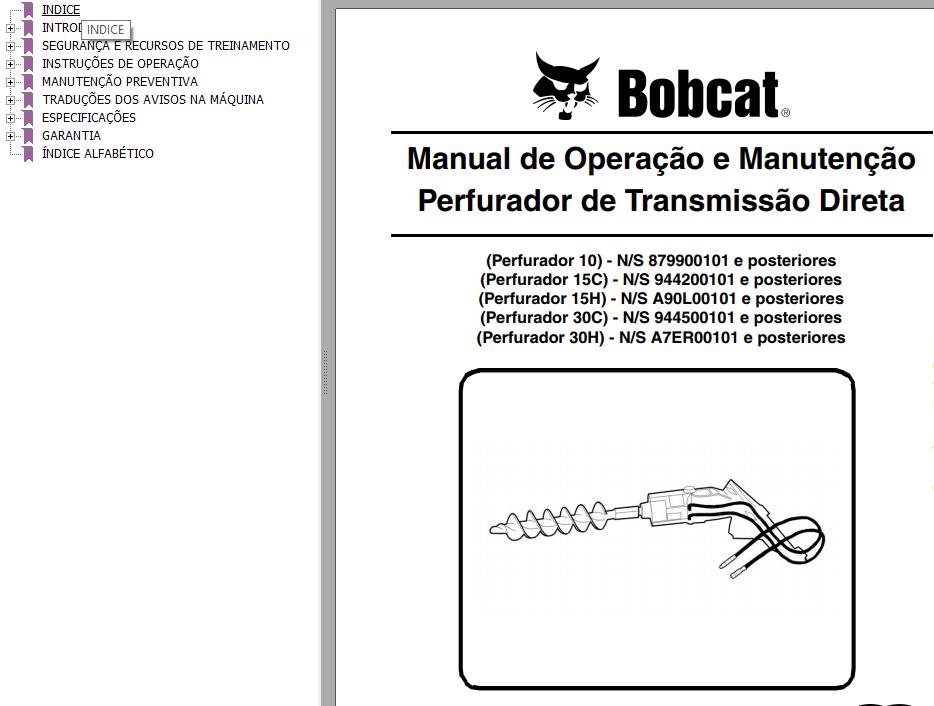 Bobcat Auger 10 15C 15H 30C 30H Operation Maintenance Manual 6901180 PT