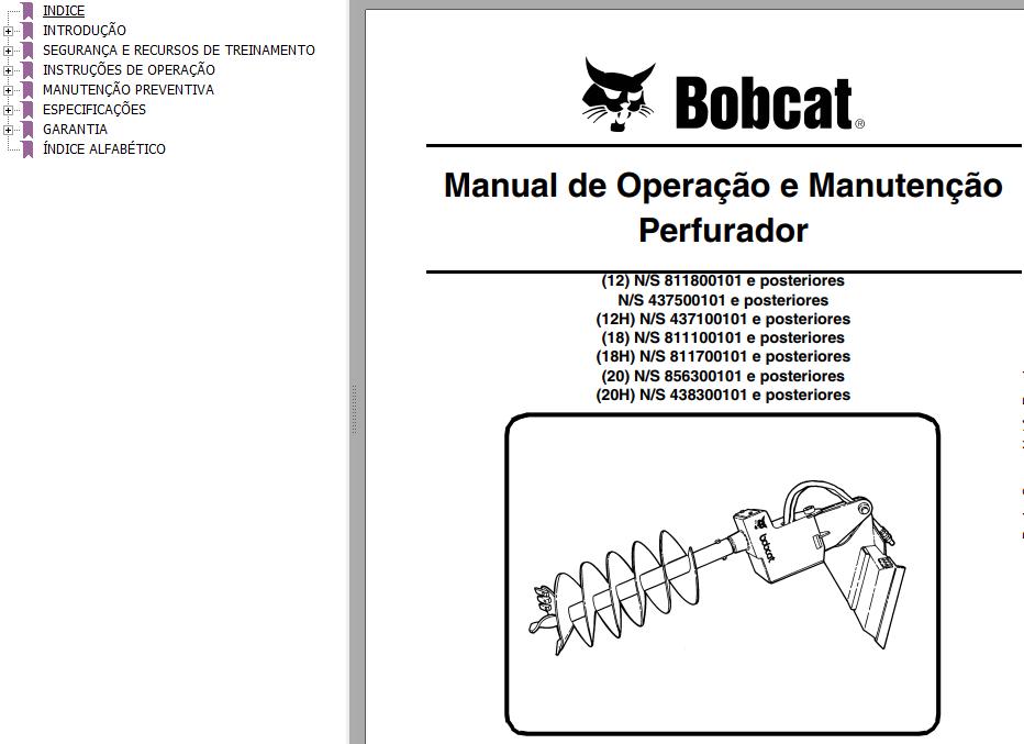 Bobcat Auger 12 12H 18 18H 20 20H Operation Maintenance Manual 6724838 PT