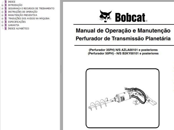 Bobcat Auger 35PH 50PH Operation Maintenance Manual 6990868 PT