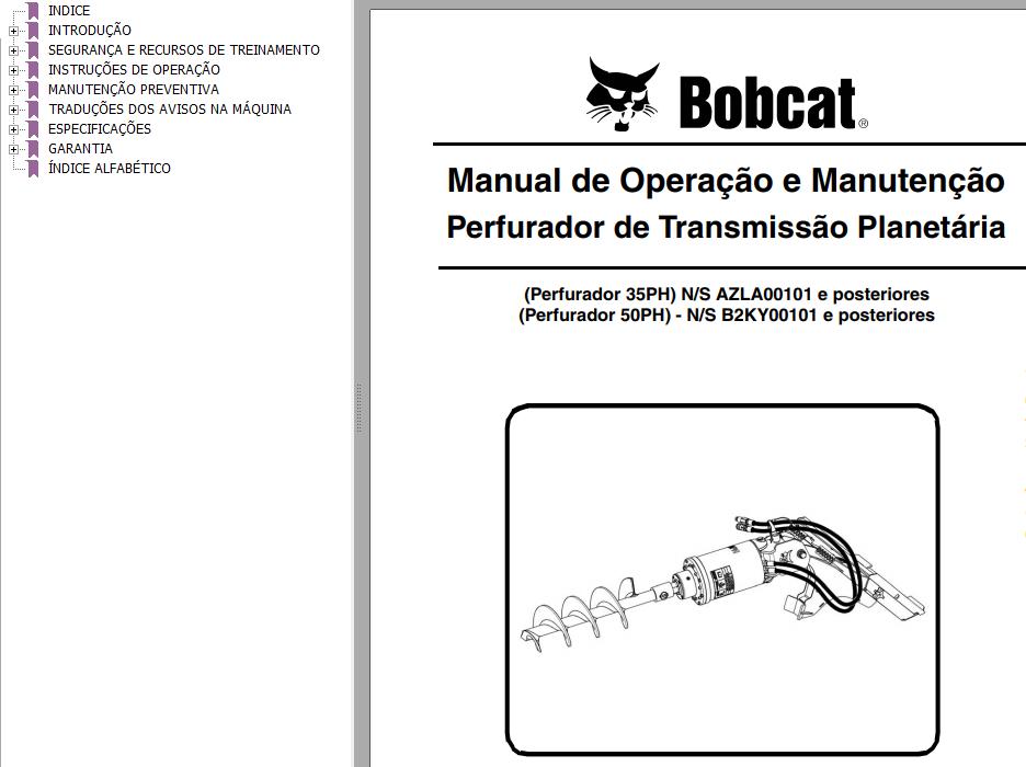 Bobcat Auger 35PH 50PH Operation Maintenance Manual 6990868 PT