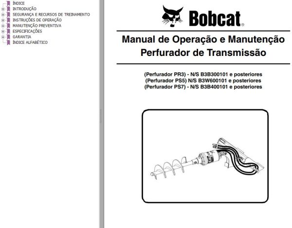 Bobcat Auger PR3 PS5 PS7 Operation Maintenance Manual 6990974 PT