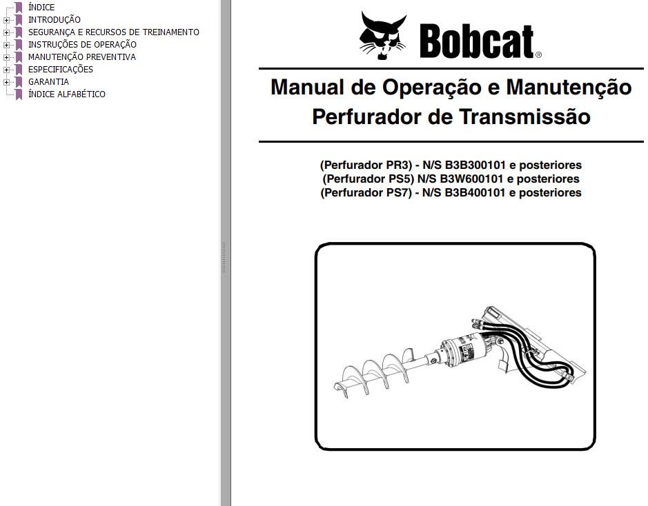 Bobcat Auger PR3 PS5 PS7 Operation Maintenance Manual 6990974 PT
