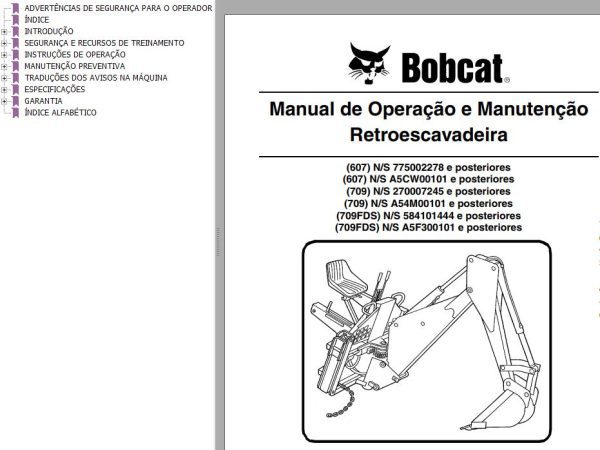 Bobcat Backhoe 607 709 709FDS Operation Maintenance Manual PT