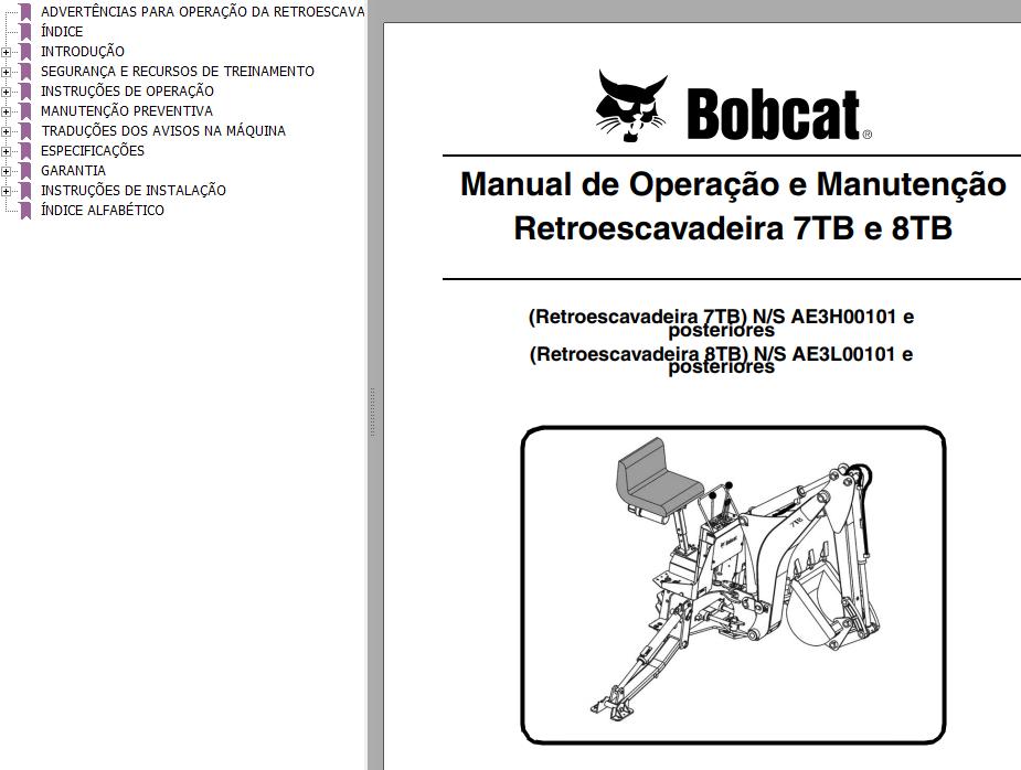 Bobcat Backhoe 7TB 8TB Operation Maintenance Manual 6987138 PT