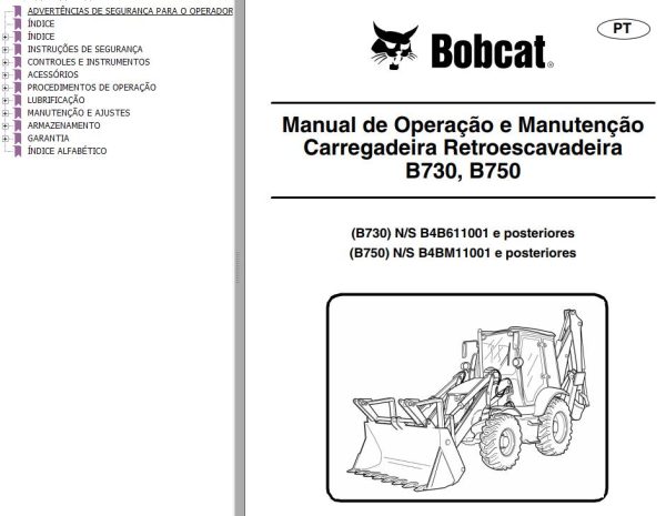 Bobcat Backhoe Loader B730 B750 Operation Maintenance Manual 7306285 PT