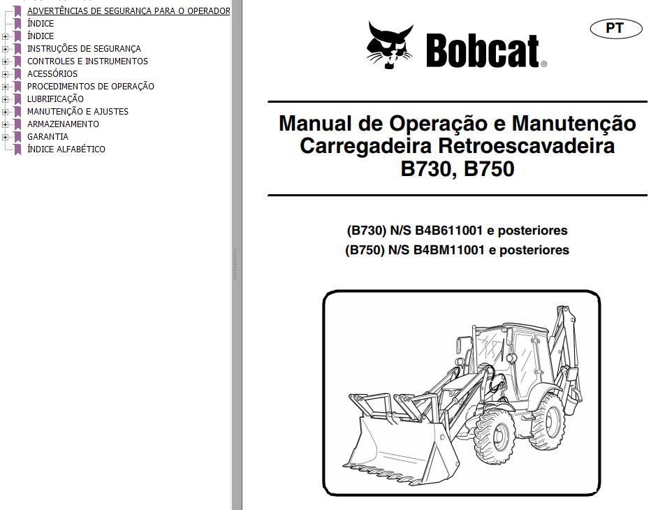Bobcat Backhoe Loader B730 B750 Operation Maintenance Manual 7306285 PT
