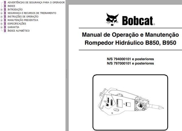 Bobcat Breaker B850 B950 Operation Maintenance Manual 6901134 PT