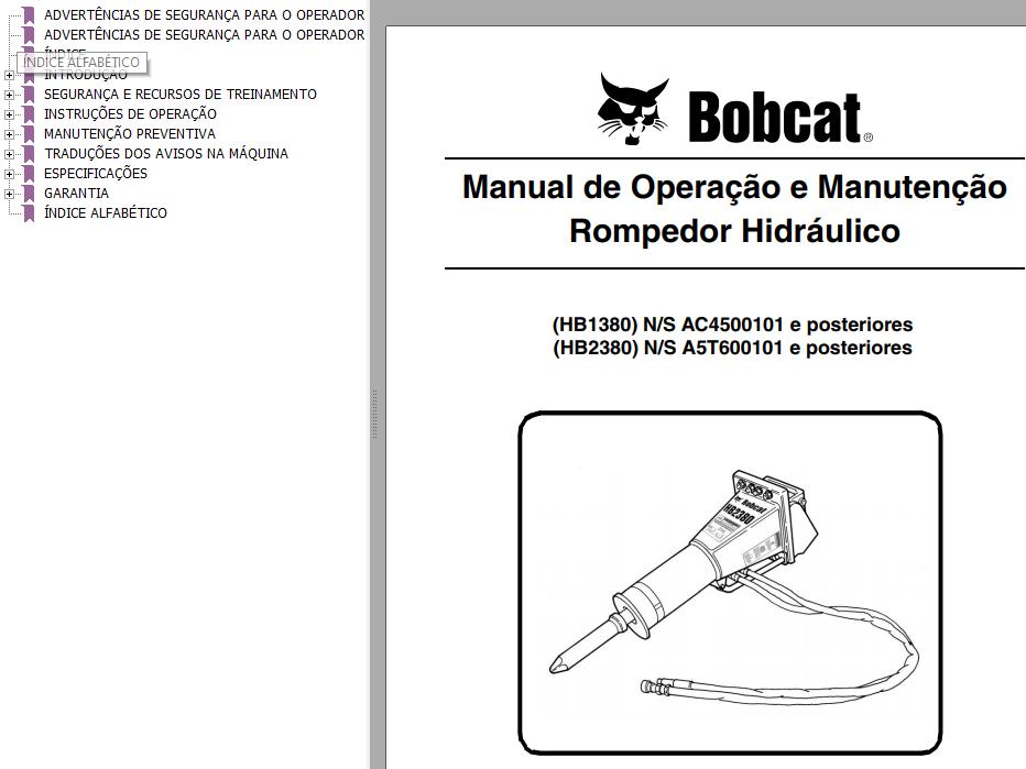 Bobcat Breaker HB1380 HB2380 Operation Maintenance Manual 6904928 PT