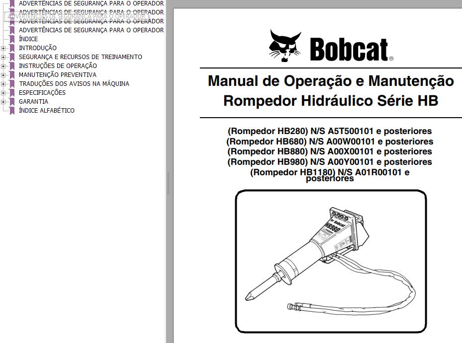 Bobcat Breaker HB280 to HB1180 Operation Maintenance Manual 6904104 PT