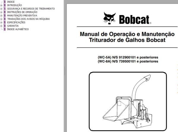 Bobcat Chipper WC 5A WC 8A Operation Maintenance Manual 6900781 PT