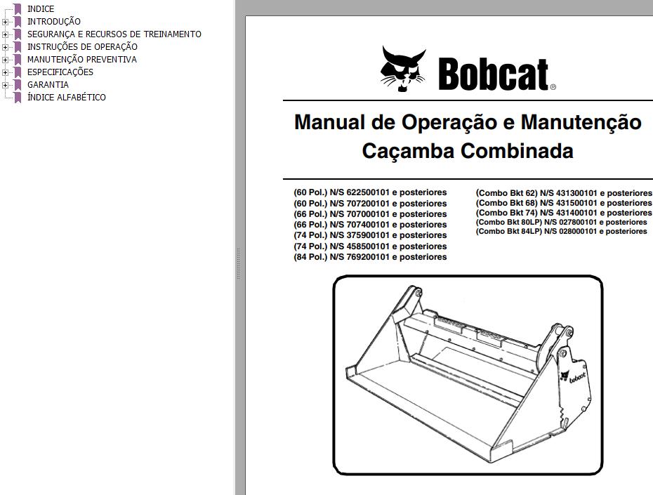 Bobcat Combined Bucket 60 to 84LP Operation Maintenance Manual 6902659 PT
