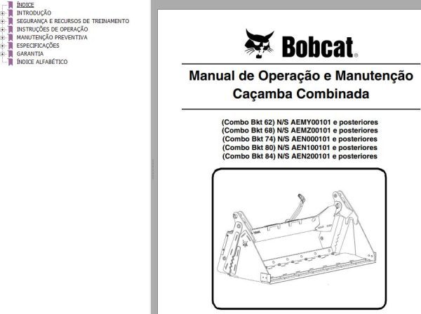 Bobcat Combined Bucket 62 68 74 80 84 Operation Maintenance Manual 6987340 PT