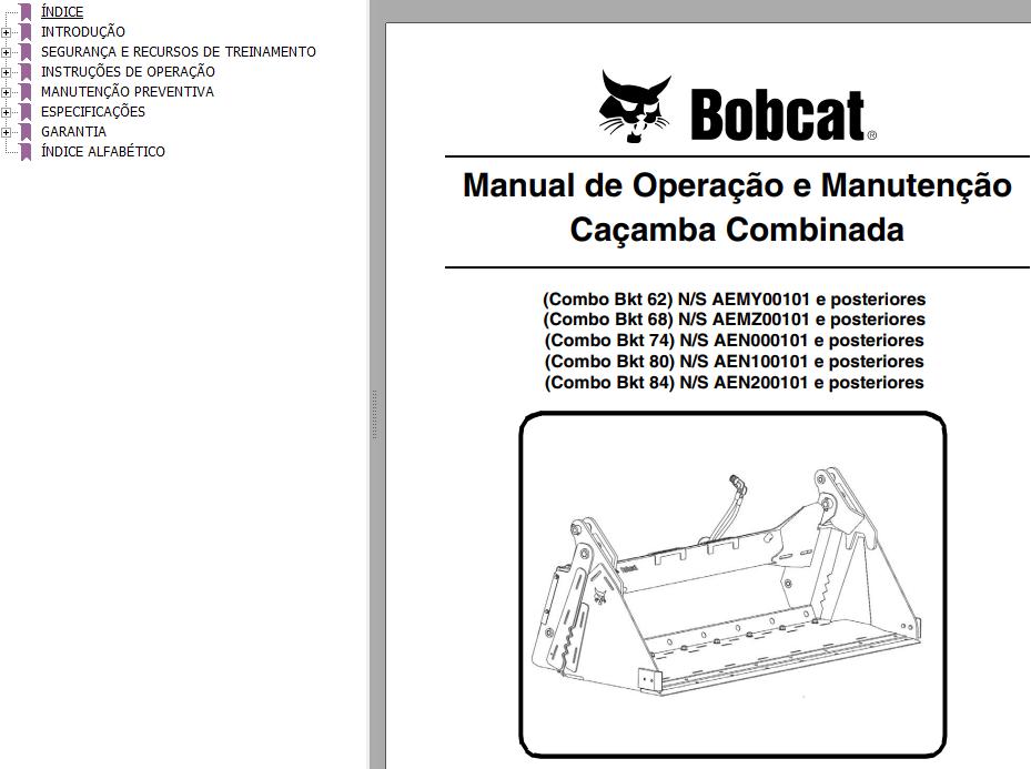 Bobcat Combined Bucket 62 68 74 80 84 Operation Maintenance Manual 6987340 PT