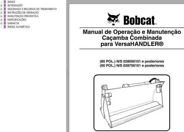 Bobcat Combined Bucket 80POL 90POL Operation Maintenance Manual 6901384 PT