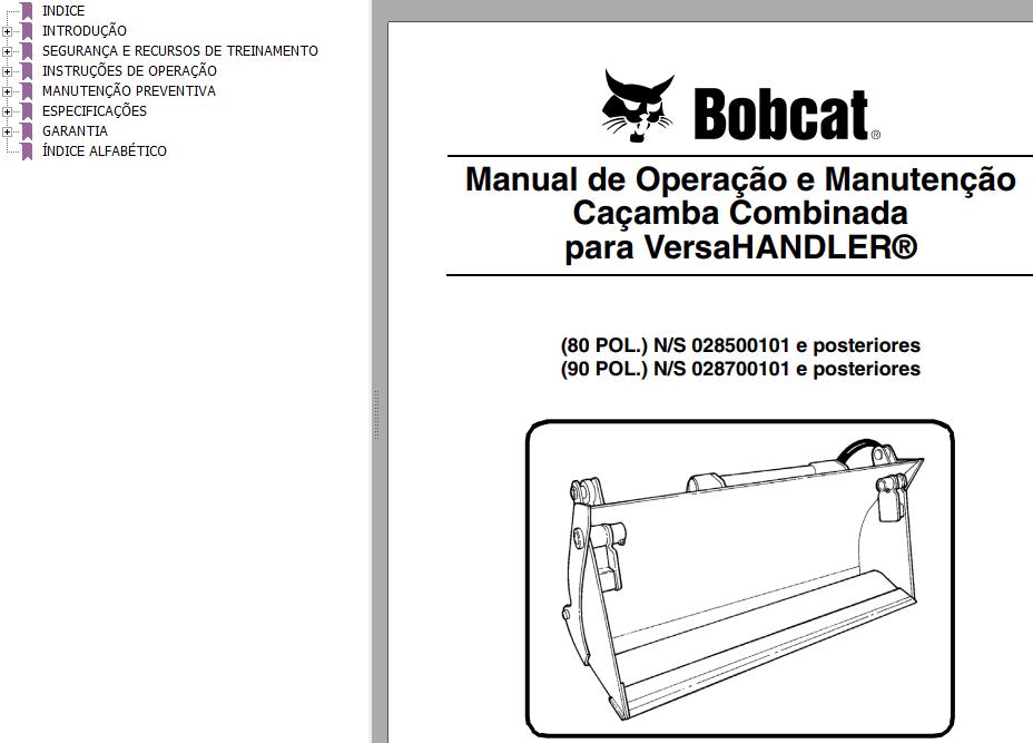 Bobcat Combined Bucket 80POL 90POL Operation Maintenance Manual 6901384 PT