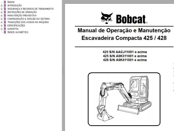 Bobcat Compact Tractor 425 428 Operation Maintenance Manual 6986951 PT