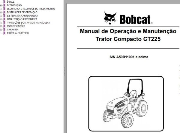 Bobcat Compact Tractor CT225 Operation Maintenance Manual PT