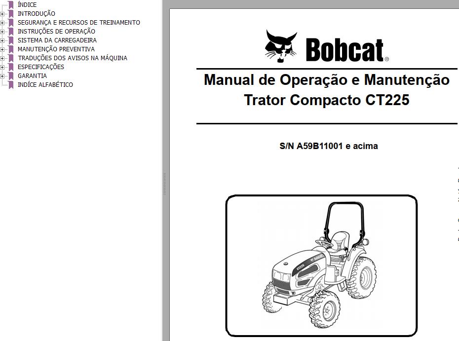 Bobcat Compact Tractor CT225 Operation Maintenance Manual PT