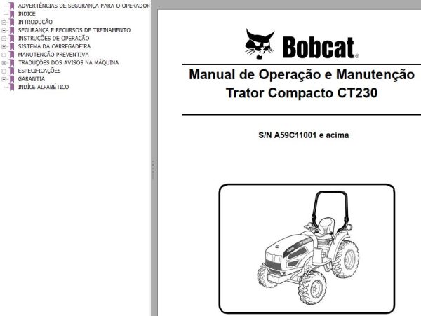 Bobcat Compact Tractor CT230 Operation Maintenance Manual PT