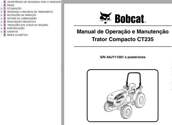 Bobcat Compact Tractor CT235 Operation Maintenance Manual 6986643 PT