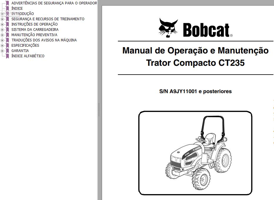 Bobcat Compact Tractor CT235 Operation Maintenance Manual 6986643 PT