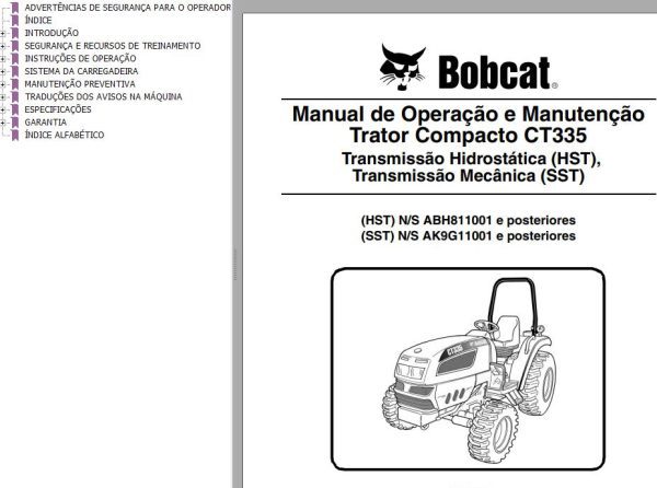 Bobcat Compact Tractor CT335 Operation Maintenance Manual 6987071 PT