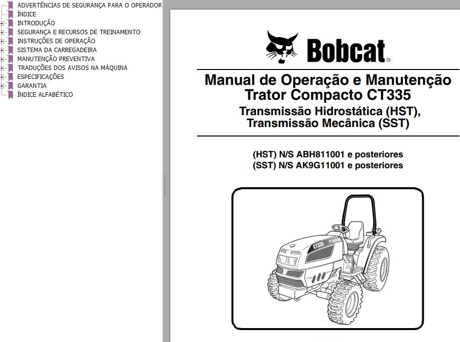 Bobcat Compact Tractor CT335 Operation Maintenance Manual 6987071 PT