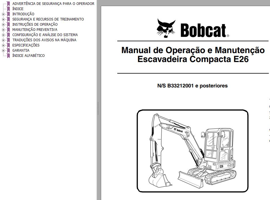 Bobcat Compact Tractor E26 Operation Maintenance Manual PT