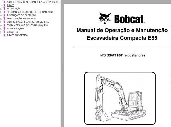 Bobcat Compact Tractor E85 Operation Maintenance Manual 6990616 PT