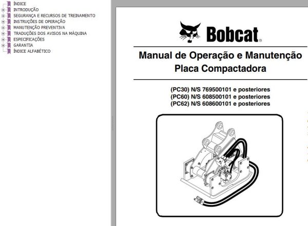 Bobcat Compactor Plate PC30 PC60 PC62 Operation Maintenance Manual 6900777 PT